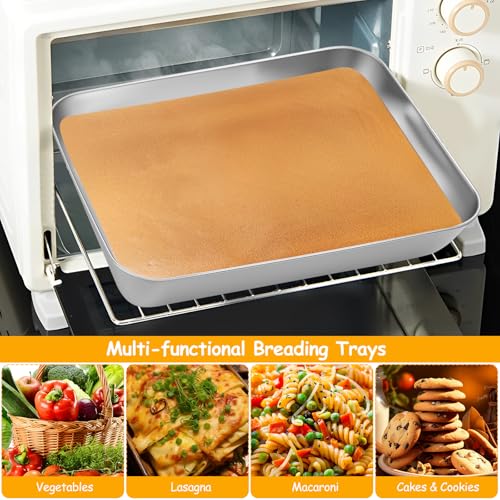 Panierschalen Set 3-teilig, Panierstrasse Set 3-teilig Edelstahl Panierstraße Sets, Panier-Sets, Rechteckige Metall Backblech Gastro Behälter Schalen zum Panieren Schnitze Fleisch Fisch(25.5x20x5.5cm)