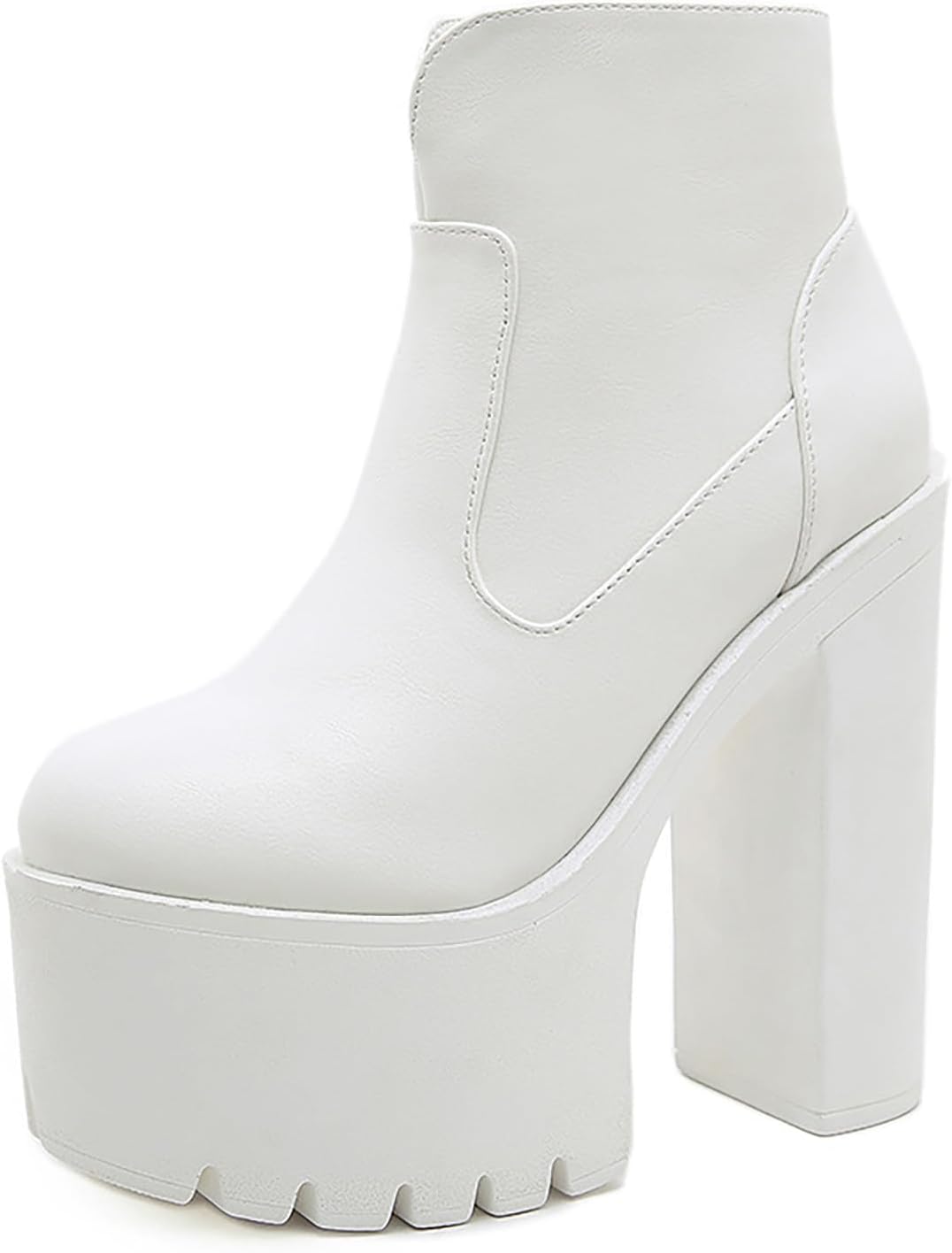 Women'S Leather Round Toe Platform High Chunky Heel Ankle Boots Fall Winter Fashion Side Zipper Lug Sole Block Heels Sock Boots Comfort Dress Party Bootie Shoes