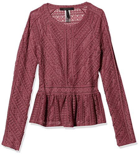 BCBGMAXAZRIA Women's Long Sleeve Lace Peplum Top, Deco Rose, M