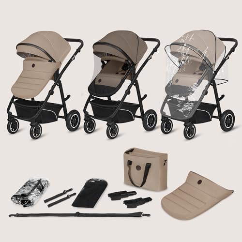 LIONELO BIANKA Kinderwagen 3 in 1 bis 22 kg Babywanne Autositz Zusammenlegbar, Reise-System, Einstellung der Rückenlehne, Räder 360o Stoßdämpfer, Verdeck XXL