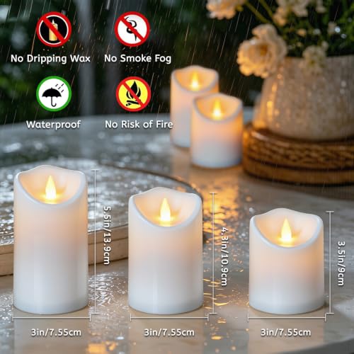 Image of antizer Flameless Candles Set of 9 Plastic LED White Pillars with 2 Remotes & Timer, Battery Operated Outdoor Decor for Garden Patio, Wedding & Home Festival (White - 3 inch D x 9 Pack)
