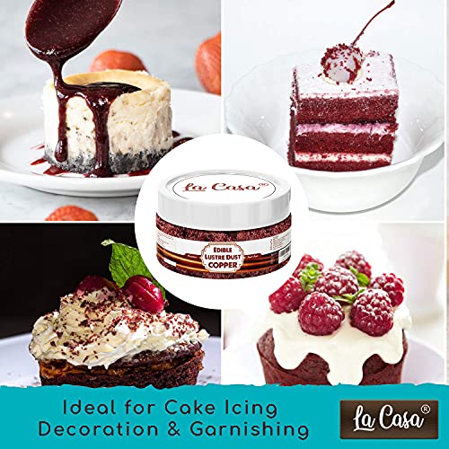 Image of La Casa Premium Edible Lustre Dust - Bright Copper | Pack of 2 | Pearl Dust Ideal for Cake Icing Decoration & Garnishing | 2x9gm |