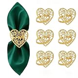 6pcs Napkin Rings,Heart Golden Hollow-Out Heart-Shaped Napkin Holders Table Decorations Implies Eternity for Valentine's Day Wedding Anniversary Family Party Table Decoration
