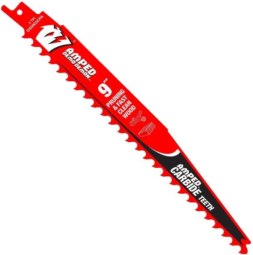 Diablo Amped Demo Demon Carbide Teeth Reciprocating Saw Blade for Pruning and Clean Wood - Carbide Tooth Design - 9" Length, 3 TPI - DS0903CPA