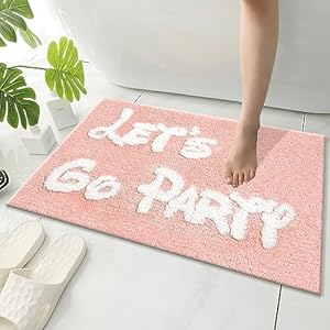 Bath Rug, Pink 17.7x25.5 inch, Non Slip Bathroom Rug, Let's Go Party Design, Farmhouse Style, Machine Washable Bath Rug Pink 177×255 inch Non Slip Bathroom Rug Lets Go Party Design Farmhouse Style Machine Washable