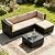 SUNCROWN 5-Piece Outdoor Patio Furniture Set, All-Weather PE Rattan Sectional Sofa with Ottoman, Glass Coffee Table & Cushions, Modular Wicker Conversation Set for Backyard, Garden, Porch, Beige