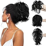 CJL HAIR Claw Clip Short Ponytail Hair Extensions Bendable Metals Messy Bun Hair piece Wavy Curly Fake Hairpieces (Jet Black, Straight,8inch)