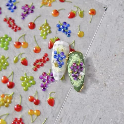 Image of Fruit Nail Art Stickers Summer Colorful Nail Stickers 5D Embossed Cute Manicure Decals Accessories Self Adhesive Slider for Women DIY Nails Art Decorations Accessories