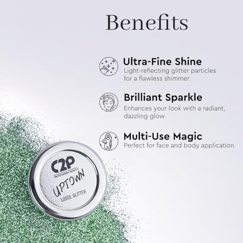 Image of C2P Pro Sparkle Duo Glitter and Glue Kit - Eyeshadow for Eye & Body Makeup | Waterproof, Quick-Drying for Stunning Shimmer Looks (Green Day 14)