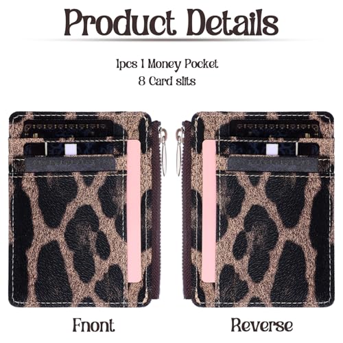 Slim Minimalist Front Pocket Wallet RFID ID Card Holder, Leopard Print Blocking Lightweight Thin Small Cute Card Cases Leopard Print Wallets for Women, 1 Coin Purse with 8 Slots2