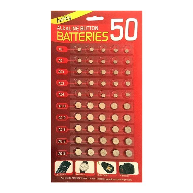 ONE 50Pcs Alkaline Button Batteries | Assorted Mixed Alkalin Coin Cell Lithium AG1, AG3, AG4, AG10, AG12, AG13 | Batteries Cell Perfect for Watches, Calculators and Toys