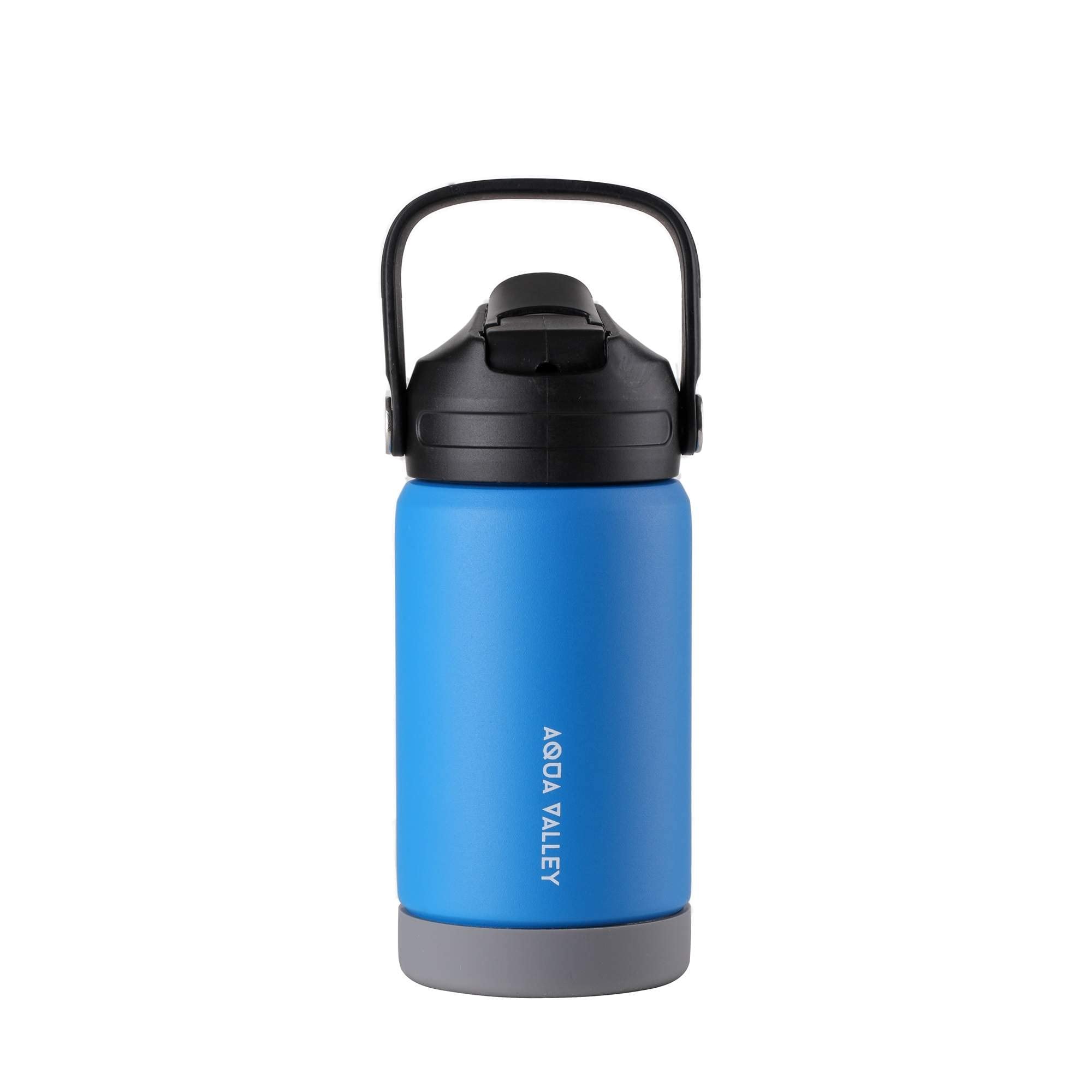 AQUA VALLEY Insulated Water Bottle with Straw Lid - Stainless Steel Metal Canteen - Keeps Liquids Cold for 24 - Sports Gym Hiking, Biking & Camping Flask - Double Wall Growler (Blue, 12oz)