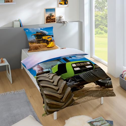 Familando Traktor Bettwäsche Set 2-teillig Decke 135x200 Kissen 80x80 cm -...