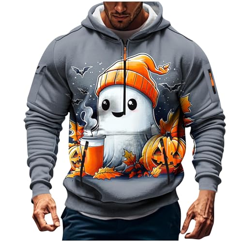 Halloween Hoodies for Men Half Zip Up Cute Graphic Print Comfy Pullover Novelty Sweatshirt Hoodie with Pockets2