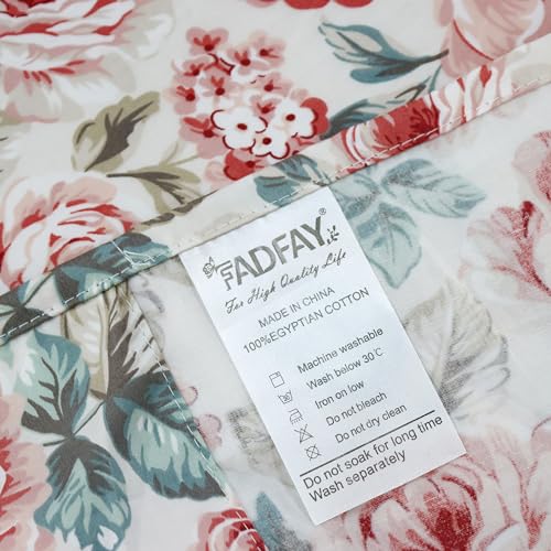 Image of FADFAY Rose Floral Sheets Set Twin XL Vintage Red Floral Bedding Shabby Rose Sheets French Country Farmhouse Bedding 800 Thread Count 100% Egyptian Cotton Deep Pocket Fitted Sheet 4Pcs, Twin XL Size