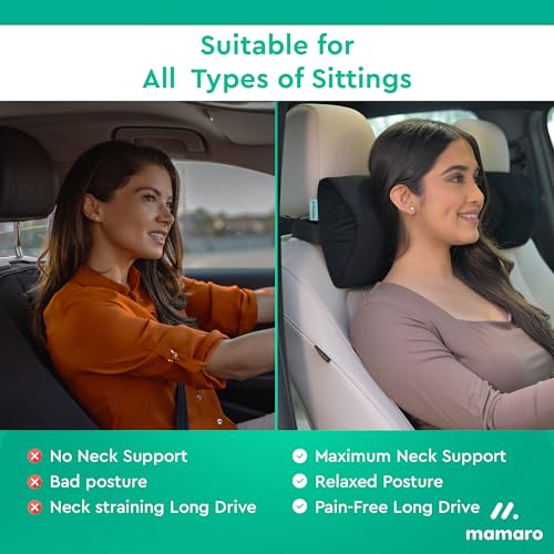 Image of Car Neck Rest Pillow, Memory Foam Head Rest & Neck Support Cushion for Car Seat, Office Chair | Comfortable Ergonomic Design for Neck Pain and Muscle Tension Relieve (Black, 11x8x3 Inch)