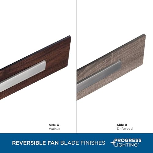 Miniatura 17 de Progress Lighting P2586-8130K Soporte sobresaliente, 6 aspas de nogal/madera flotante Ventilador de techo con luz de 17 vatios, níquel antiguo
