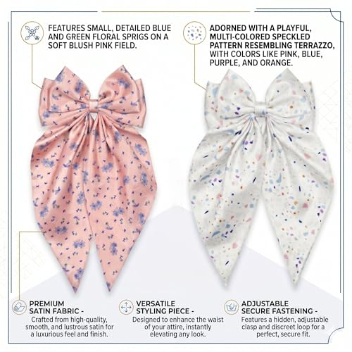 Image of Radhu & Kabby Printed Hair Bow Clip for Women | Cute Long Tail Fabric Bow Ponytail Holder | Stylish Everyday Casual Fashion Accessory | Pack of 1