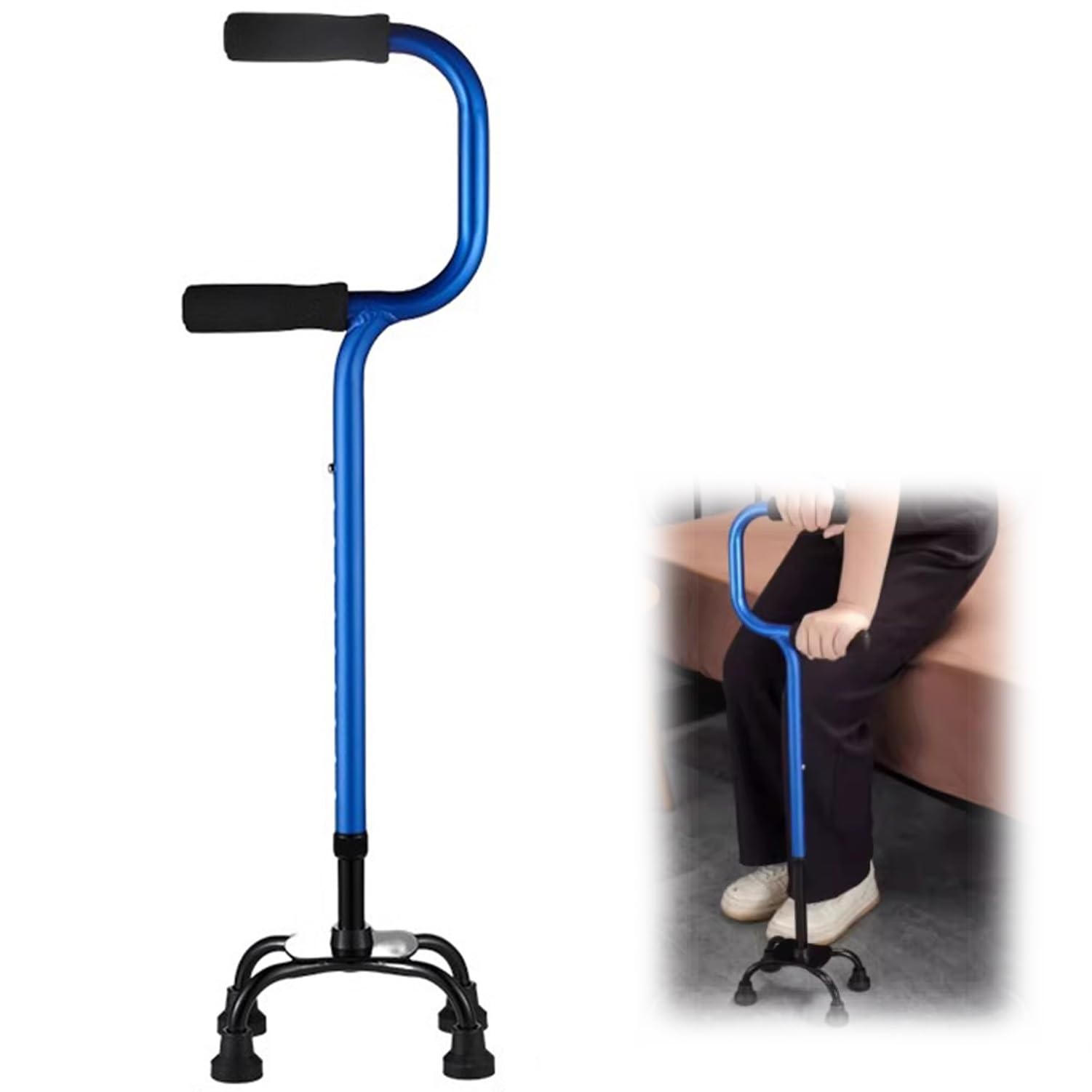 Laska do chodzenia dla seniorów, regulowana Quad Cane z wyściełanym pianką uchwytem offsetowym dla wygodnego uchwytu, lekka aluminiowa pomoc w poruszaniu się
