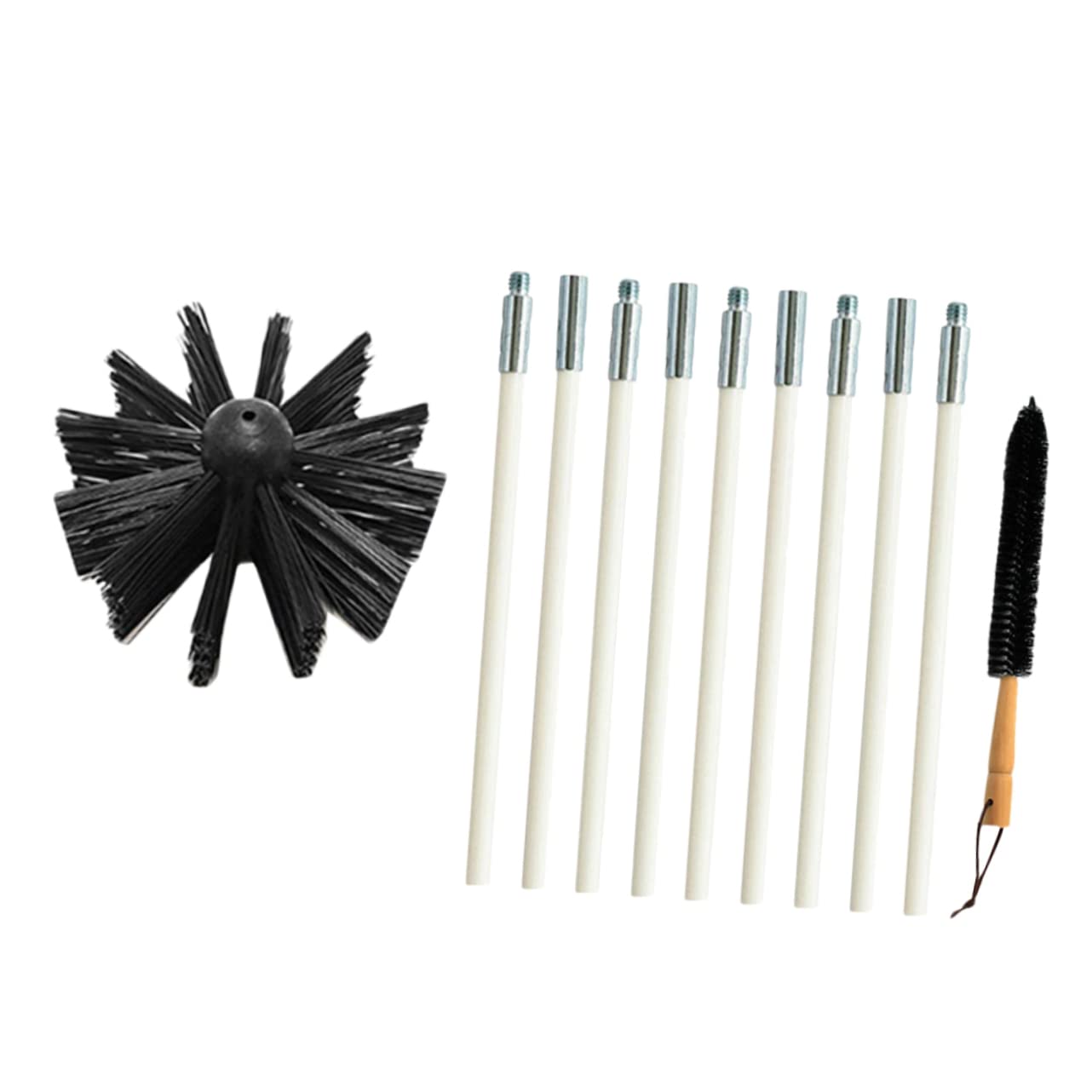 TOPBATHY Scovolino Canne Fumarie in Nylon Manico in Legno per Pulizia Efficiente di Condotti e Scarichi Asciugatrice, Rimuove Lanugine e Polvere Set 9 Aste Flessibili