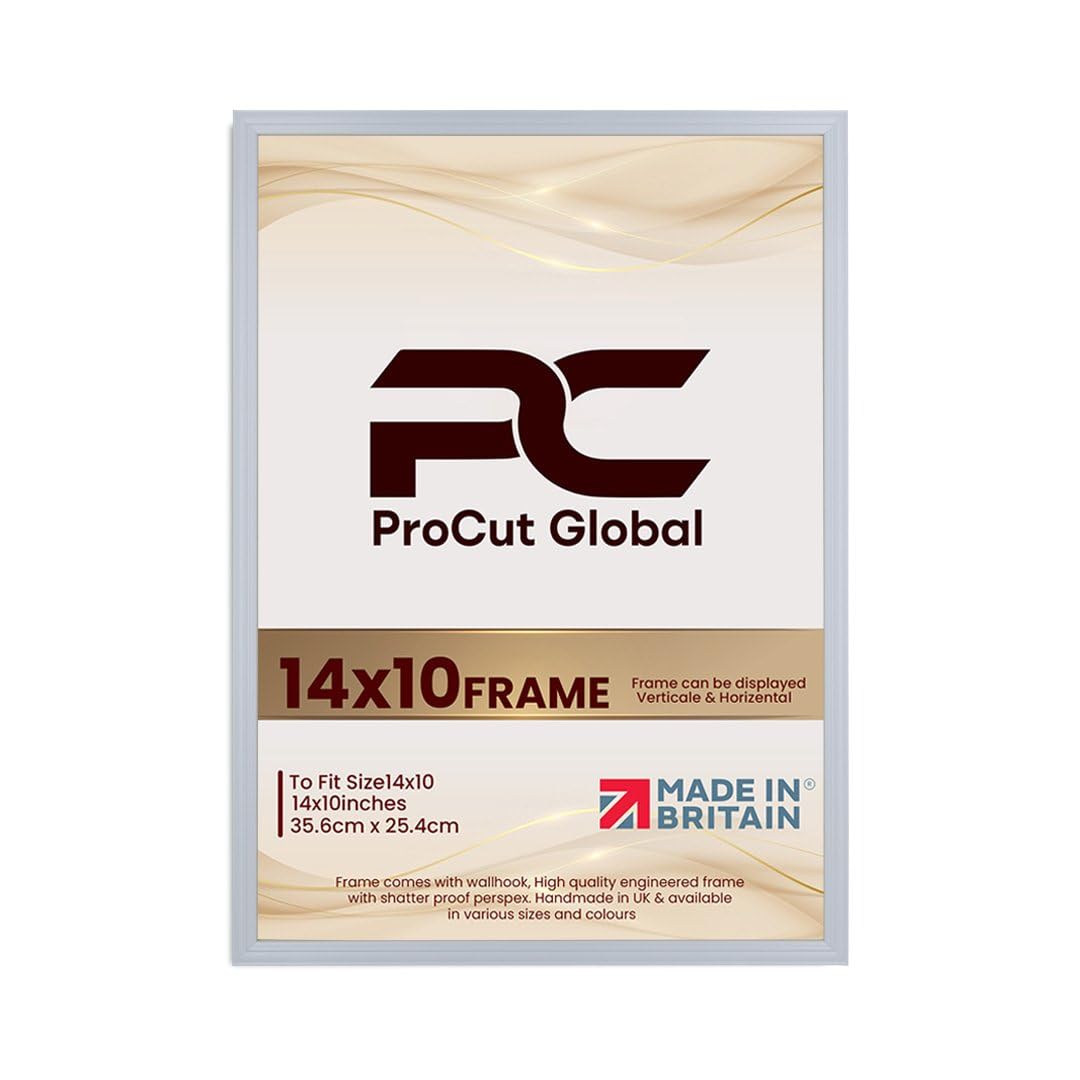 Procut Global 14X10 Light Grey Picture Frames - Classic Wooden Photo Frame with Shatterproof Perspex for Wall or Tabletop - Perfect for Posters, Certificates & Prints - Sizes & Colors Available