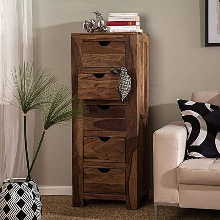 Credenza Wooden Furniture Natural Finish Side Board | Chest of Drawer | Wooden Cabinet | 5 Drawers | for Kitchen & Living Room Hall (Sheesham Wood_Brown)-image-40