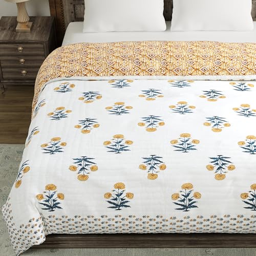 Image of BLOCKS OF INDIA Hand Block Printed Cotton King Size Quilt /Rajai | Design 46
