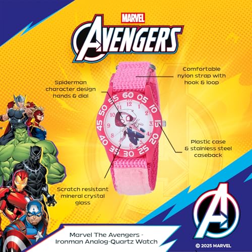 Marvel Super Hero Adventures Spiderman Watch for Girls Ages 3–7 – Spiderman Kids Watch with Hero Dial – Fun Gift for Young Fans and Toddlers – Pink Bezel and Soft Pink Fabric Strap with Velcro2
