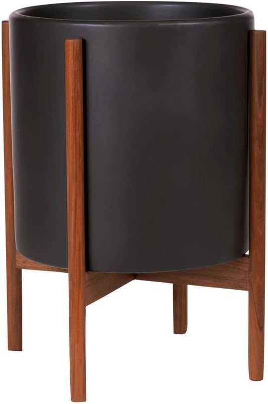 Modernica Ceramic X-Large Cylinder Planter | Charcoal/Wood Stand