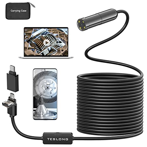 windows 5 phone - 5MP Auto-Focus Endoscope, Teslong 3rd Generation USB Borescope with 5.0 Megapixel Inspection Camera, 16.5ft Waterproof Semi-Rigid Cable & Adjustable Led Lights Probe for Android Phone Windows MacBook