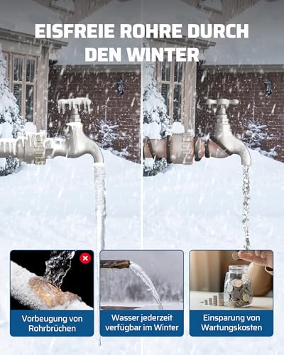 DEWENWILS Heizkabel 230V mit Thermostat, 2M Heizband Frostschutz, Wärmekabel 15W/M, Heizdraht IP67 Wasserdicht, Rohrbegleitheizung Wasserleitung, Stromsparend, Automatisch An- Ausschalten