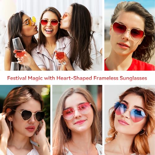 Dollger Red Heart Shape Sunglasses for Women Metal Fame Heart Glasses Rave Fun Shades Party Festival Favor