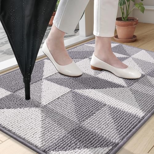 Image of OLANLY Door Mat Indoor Entrance Washable 32x20, Odor-Free Low-Profile Front Back Geometric Doormat, Absorbent Resist Dirt Entry Carpet, Easy to Clean Sturdy Inside Floor Mats for Entryway, Grey