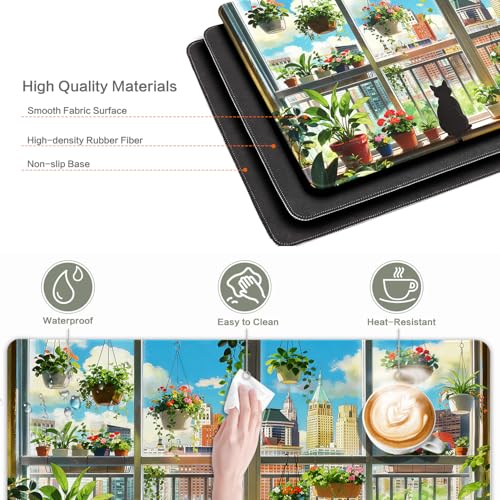 Image of Vimorco Waterproof Desk Pad,XXL Large Mouse Extended Gaming Mousepad with Anti-Slip Rubber Base,Computer Laptop Keyboard Mouse Mat for Women Men Girls Work,Game,Office,31.5 x 15.7 inch,Window cat