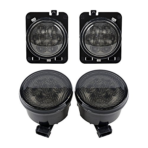 Set Smoke Lens Amber LED Front Replacement Turn Signal Light + Fender Side Marker Light For 2007-2017 JeepWrangler JK JKU