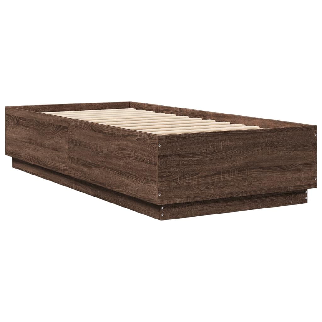 Bettgestell 90x200 cm Braun Eichen-Optik aus Holzwerkstoff mit Sperrholzlatten Modernes Design Robust und Langlebig für Jugendzimmer Erstwohnung und Gästezimmer