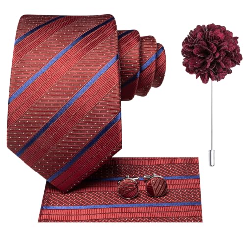 Image of Hi-Tie Men's Silk Ties Formal Woven Classic Necktie Pocket Square Set | with Lapel Pin Cufflinks,for Wedding Party Business