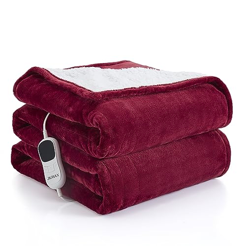 JKMAX Heated Electric Blanket King Size - 100"x90" Flannel Heating Blanket with 10 Heating Levels & 5 Time Settings Over-Heat Protection, Winter Warmer for Adults with ETL Certification(Red)