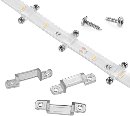 Threetwofour Paquete de 100 soportes de montaje de tira de luz, fijación de doble cara, 202 tornillos incluidos, para tubo de silicona IP6768 de