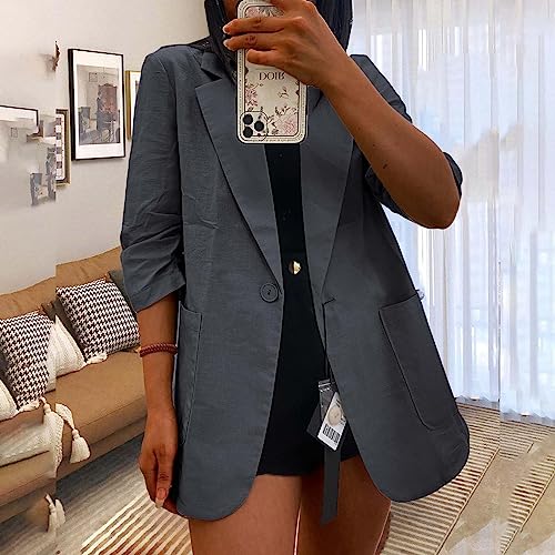 2024 Sweatshirt Blazer For Women 3/4 Stretchy Ruched Jackets Open Front Work Suit Fall Fashion Blazer4