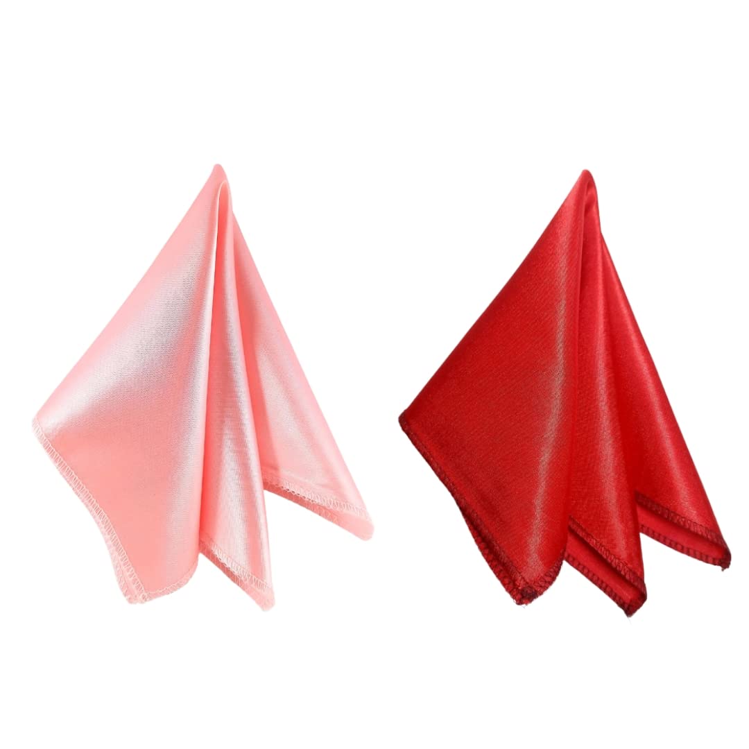 satin pocket square for men, wedding handkerchief for suits, blazers & tuxedo, men's pocket square combo (pack of 2) (pink & red)