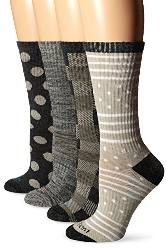 Wool IQ Women's Merino Wool Trail Crew Sock 4-pack, Black/Gray Multi, 9-11