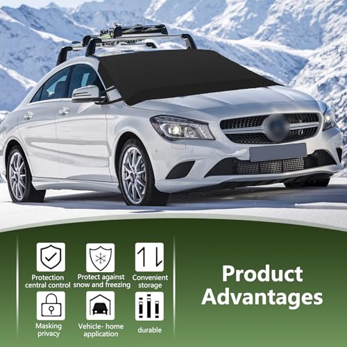 Image of 1 PC Car Windshield Cover, 70.9 inch / 180 cm x 47.2 inch / 120 cm Thickened Oxford Cloth Snow Cover, Anti-Freeze and Anti-Frost Car Protective Cover, Universal for Most Cars (Black)