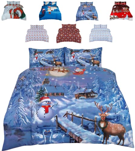 Christmas Bedding Duvet Set – Festive Seasons – King Size Bed (3 Pieces) 3D Print – XMAS Celebration DUVET Cover Bedding / Lining with 2 matching Pillowcases (Festive Season, King)
