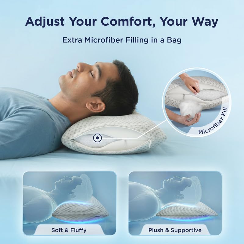 Image of The Sleep Company Smart Neck Comfort Pillow | Patented SmartGRID Technology | Adjustable Firmness | Contour Pillow | Curved Design | Neck & Shoulder Support | Ideal for Back Sleepers