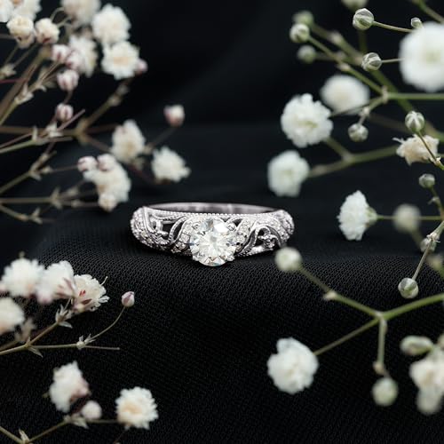Certified Moissanite Engagement Ring, Vintage inspired ring, D VS 1 Quality Moissanite Art Deco Ring - Ready To Gift3
