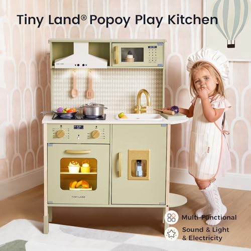 Image of Tiny Land Play Kitchen for Kids - Real Lights, Sounds & Adjustable Height