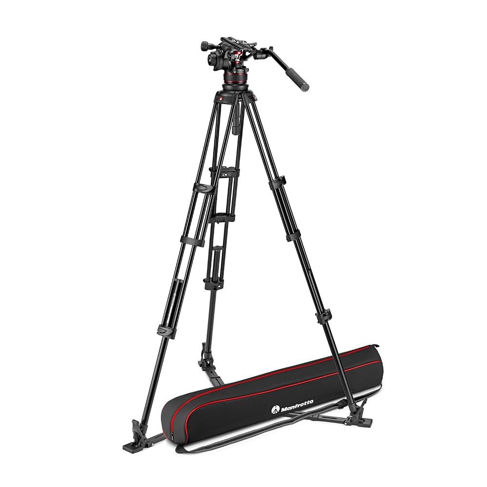 Manfrotto MVKN12TWINGA Rotule Vidéo Fluide Nitrotech 612 avec Trépied Aluminium à Double Tube avec Entretoise au Sol pour Appareils Reflex ou Hybrides et Caméras Vidéo - Charge Admissible 18 kg