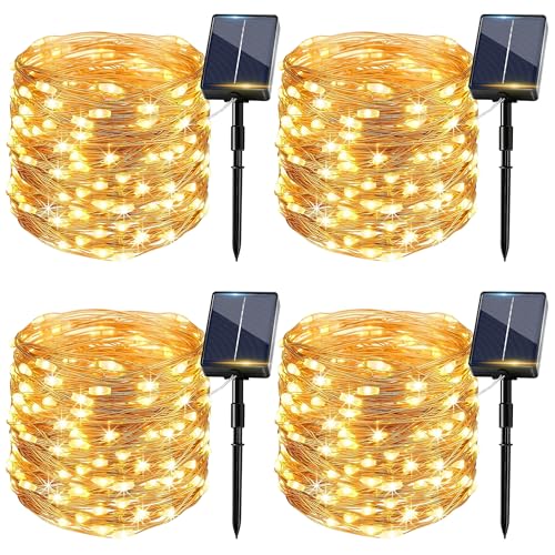 GCCATE Solar String Lights Outdoor 4 Pack, 12M/39FT 240LED Extra Bright Solar Powered Fairy Lights, Waterproof 8 Mode Copper Wire Warm Light with Auto On/Off for Garden Patio Yard Party Balcony Decor