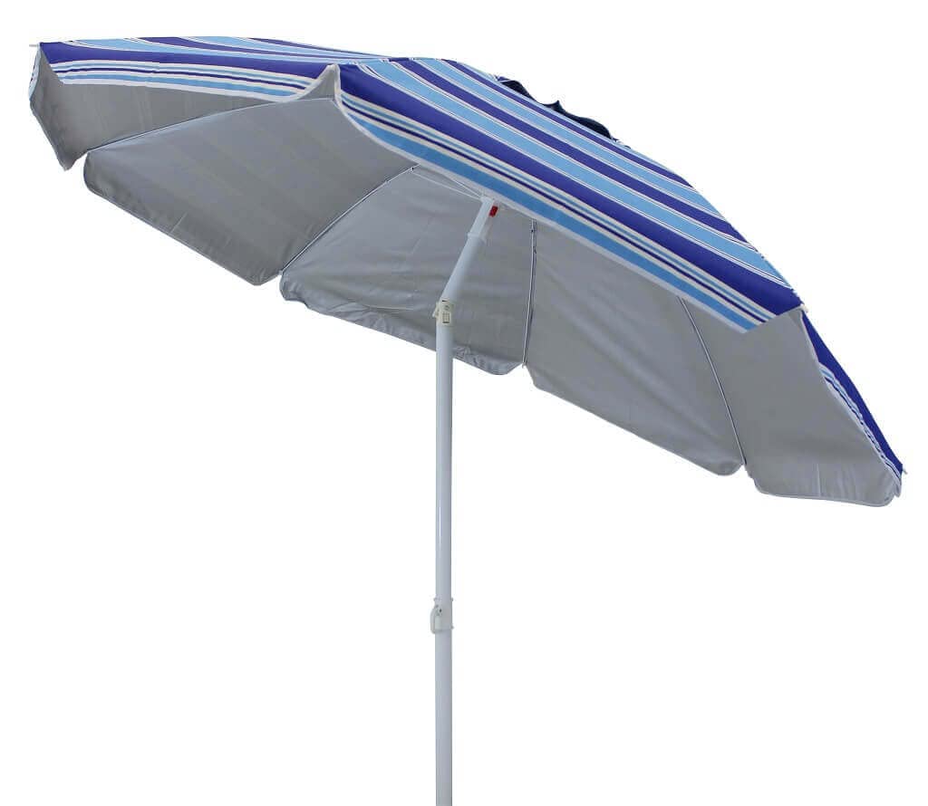 Sombrilla de playa redonda de 2 m con poste de aluminio y lona de poliéster Blue Stripes